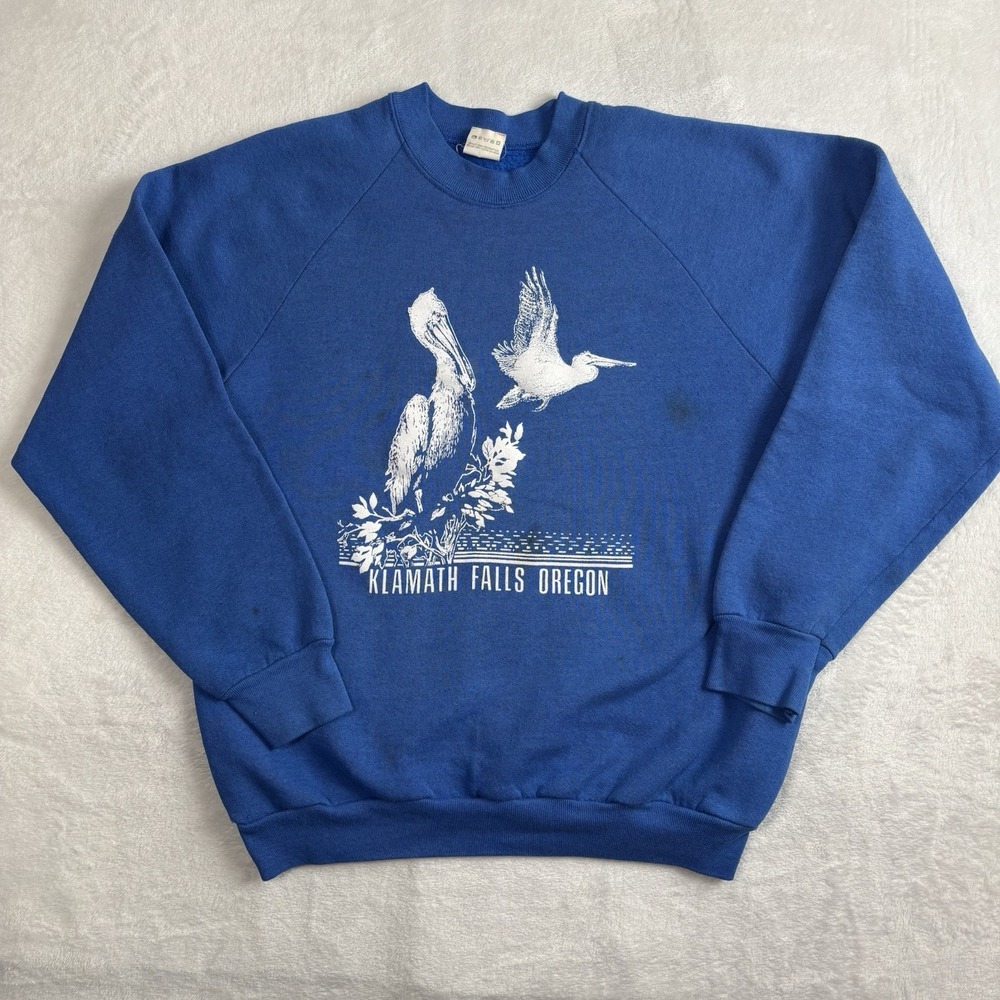 VTG Nature Klamath Falls Oregon Blue LS Sweatshirt Men's Large Distressed